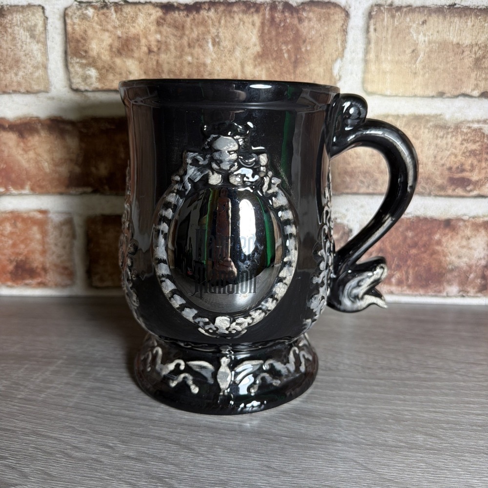 Disney Haunted Mansion Black Mug Blue Interior "Welcome Foolish Mortals"